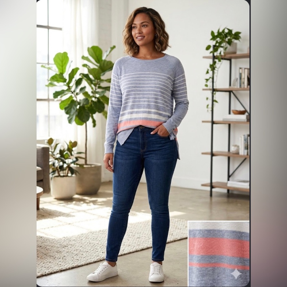 JESS | soft grey striped lightweight sweater | size L
